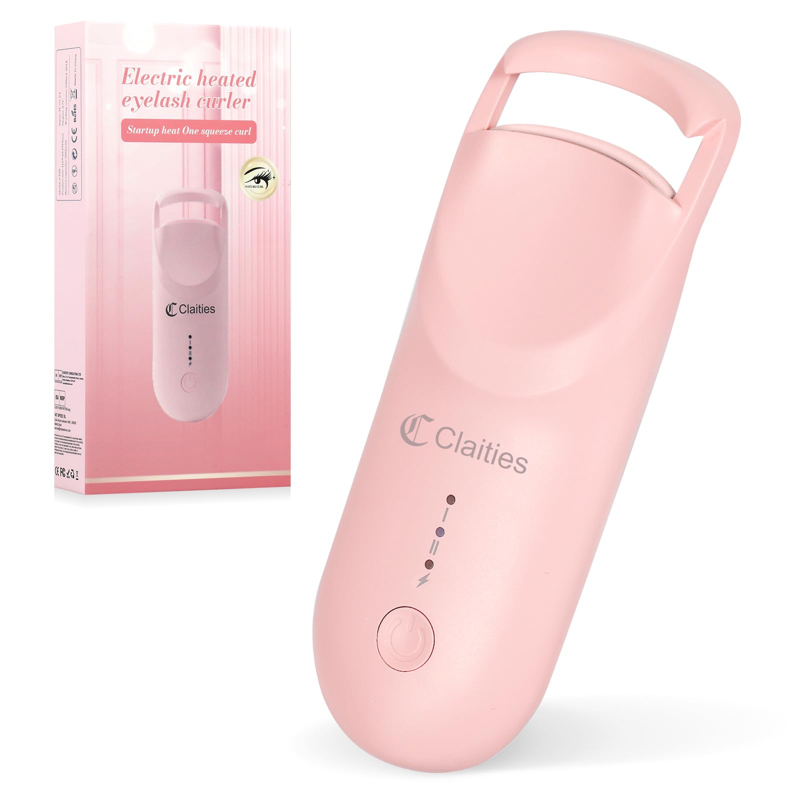 Claities heated eyelash curler displays 10-second heat for rapid lift