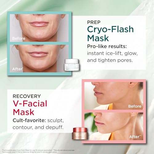 After-use glow shown as Clarins Cryo-Flash mask is removed