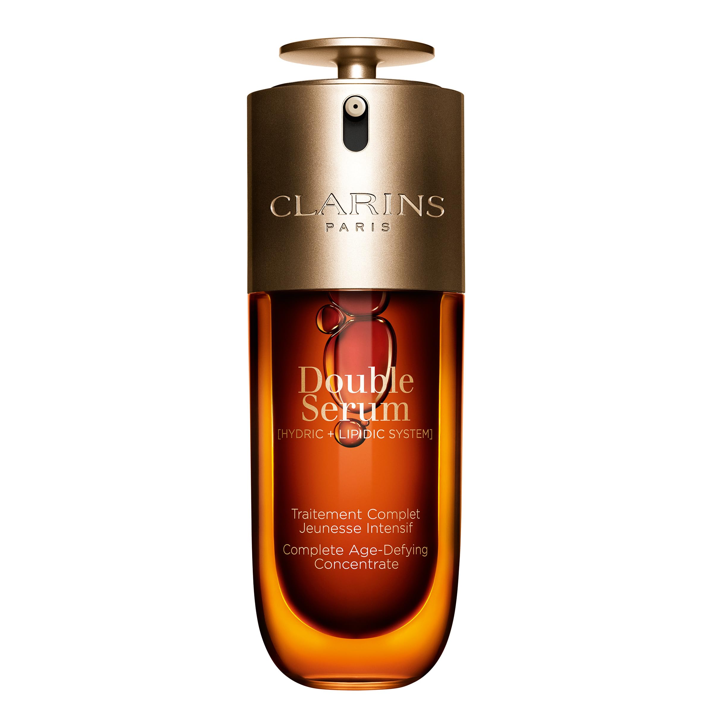 Clarins Double Serum bottle pour highlights smooth application for immediate hydration