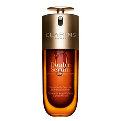 Clarins Double Serum bottle pour highlights smooth application for immediate hydration