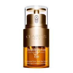 Clarins Double Serum Eye bottle close-up for hydrating care.
