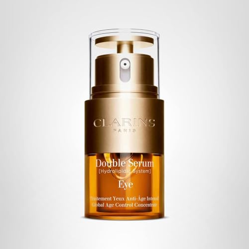Clarins Double Serum Eye packaging front close-up travel-friendly bottle.