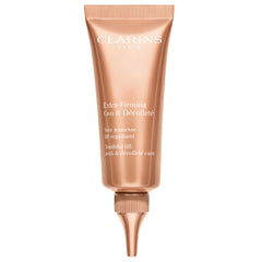 Clarins Extra-Firming Neck and Décolleté Cream bottle, smooth texture for daily firming and lift.