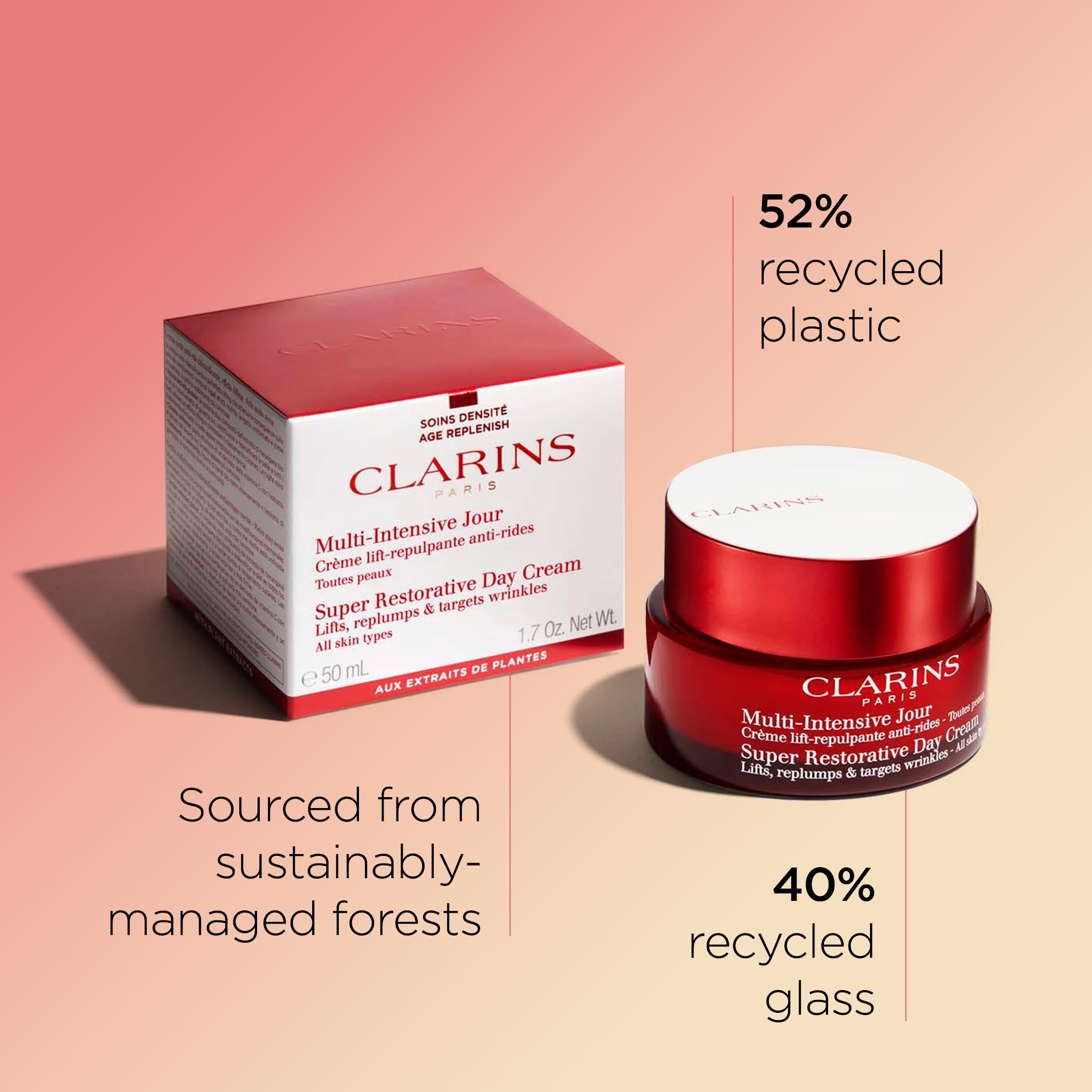 Clarins Harungana extract ingredient label highlights antioxidant and nourishing properties.