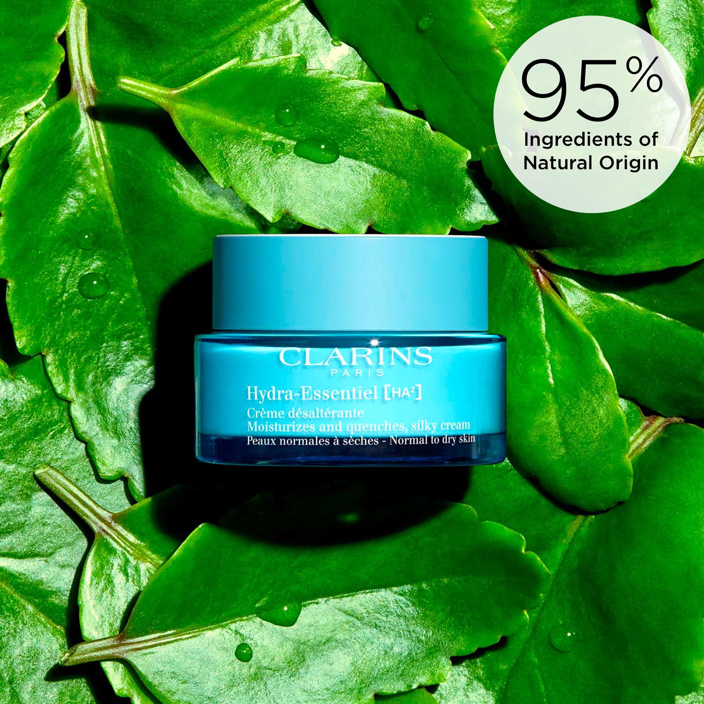 Clarins Hydra-Essentiel Silky Cream for dry skin portrait emphasizes long-lasting hydration.