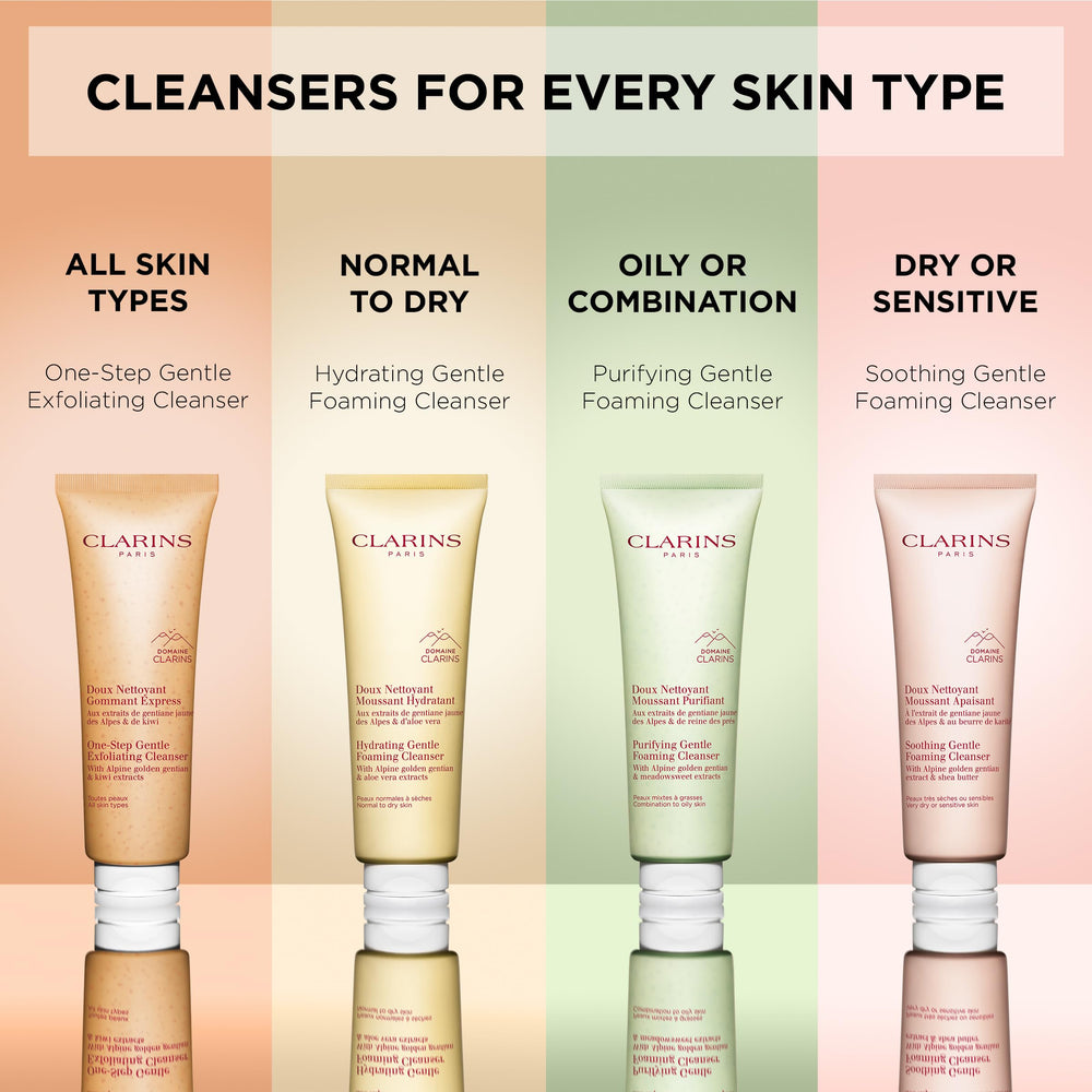 Clarins Hydrating Gentle Foaming Cleanser for daily use in morning routine.