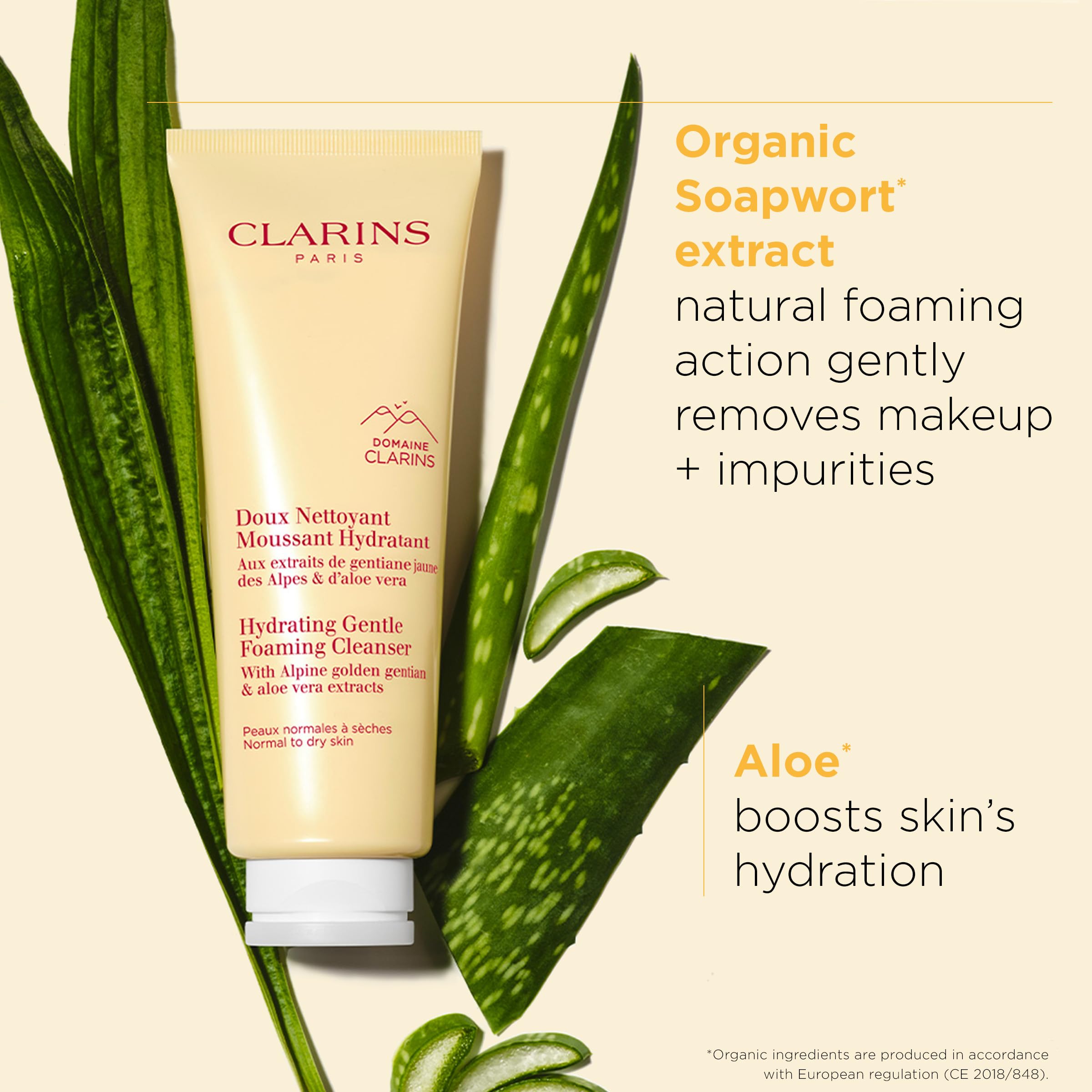 Clarins Hydrating Gentle Foaming Cleanser massage action on the face.