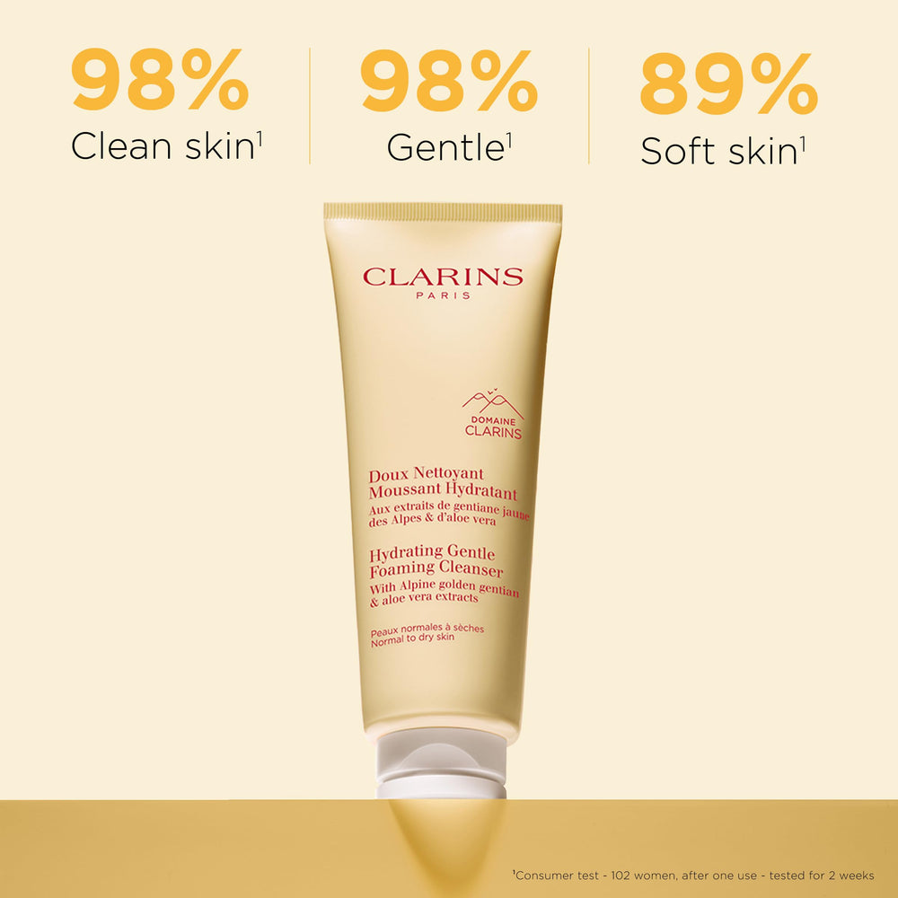 Clarins Hydrating Gentle Foaming Cleanser foam-lather spreads smoothly for gentle cleansing.