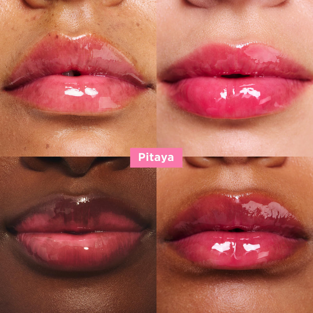 Clarins Lip Comfort Oil Pitaya on lips for pink glow