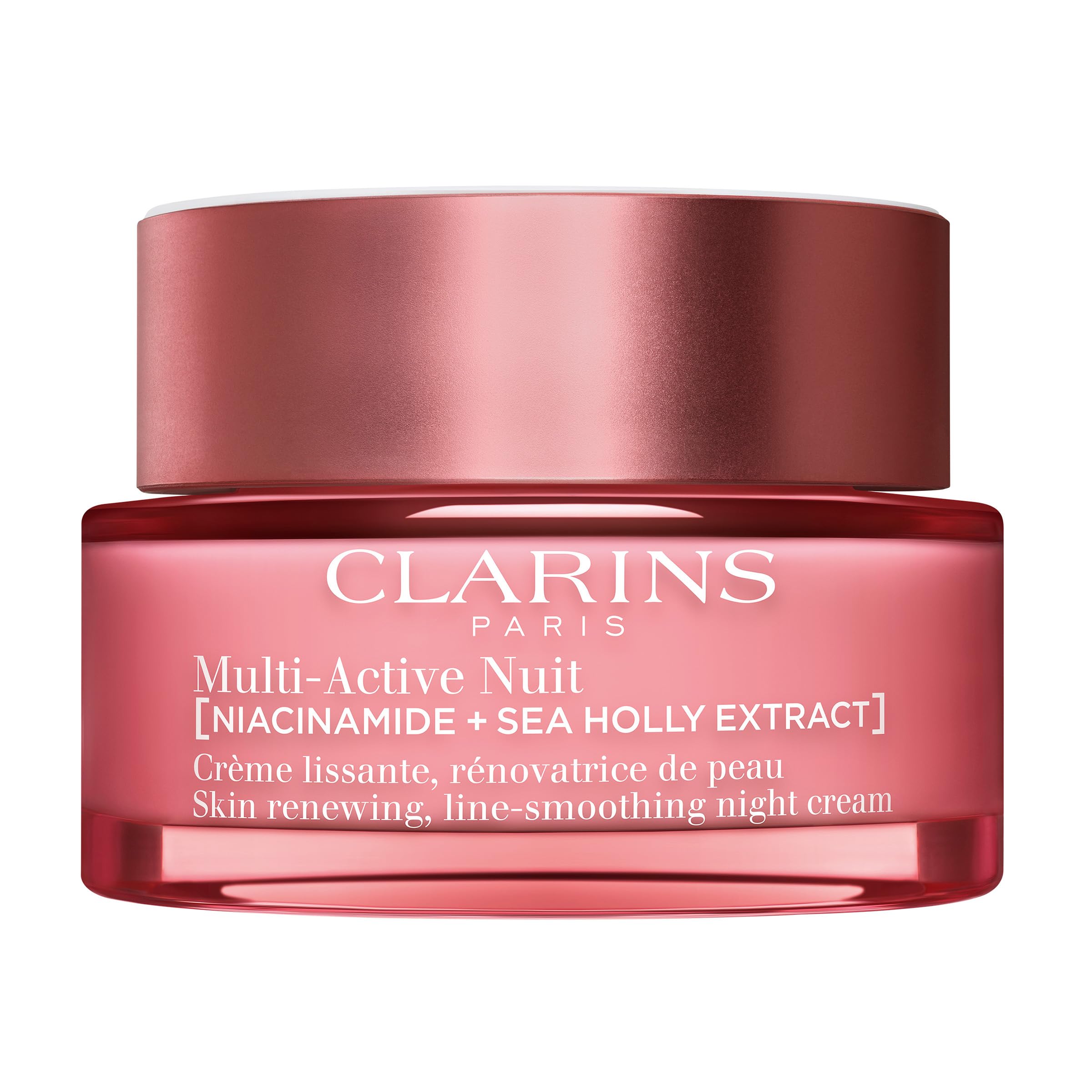 Clarins Multi-Active Night Moisturizer bottle close-up showing rich hydration for the skin