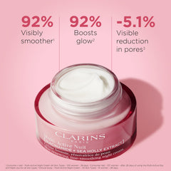 Cream texture close-up of Clarins Multi-Active Night Moisturizer emphasizing smooth skin