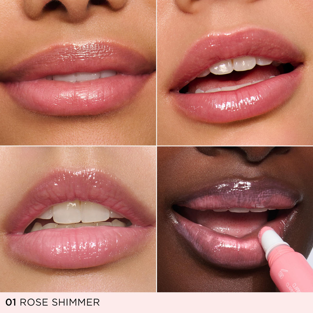 Close-up of Clarins Natural Lip Perfector, capturing instant 3D shine.