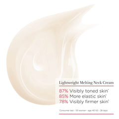 Glass jar of Clarins neck cream with soft lighting conveying premium anti-aging care.