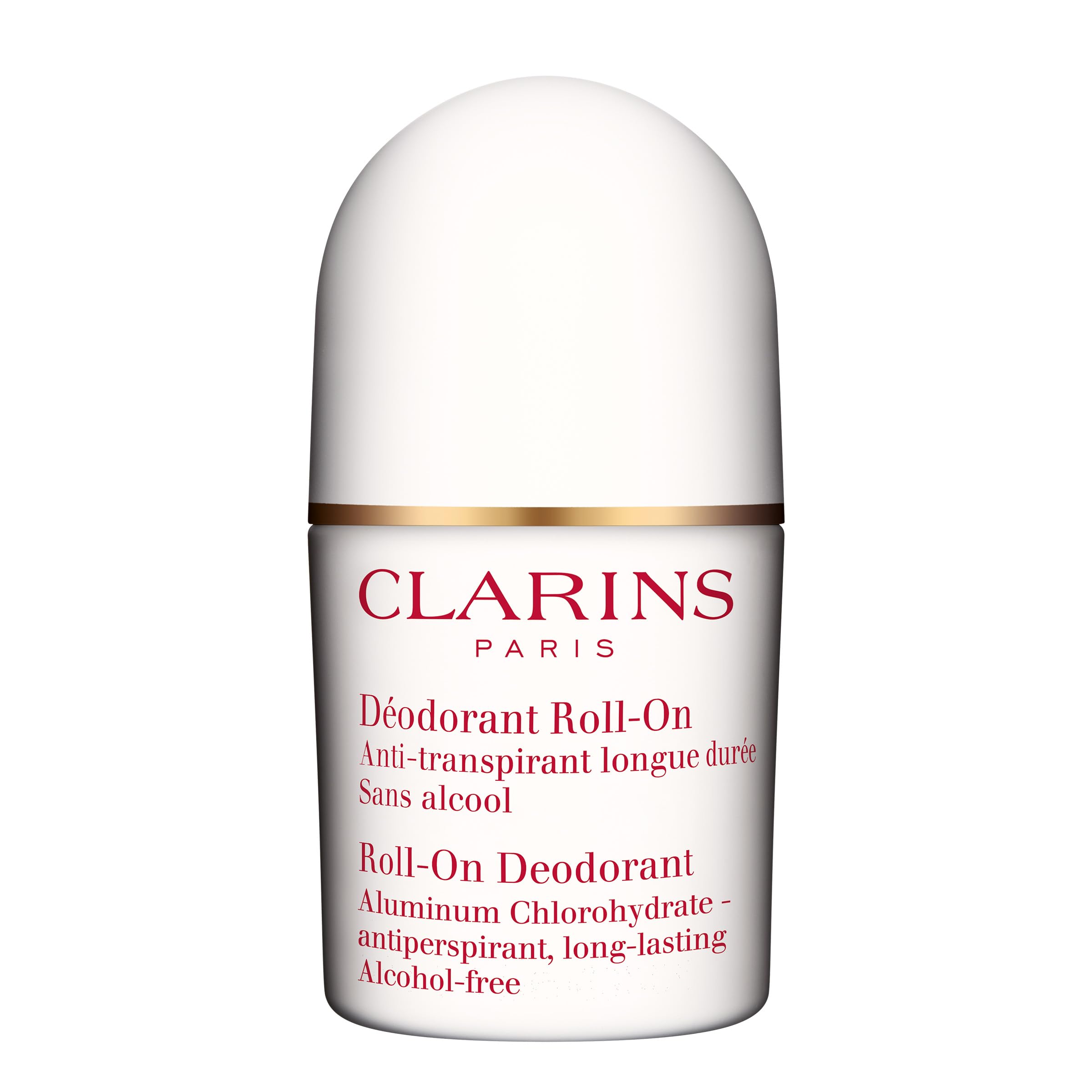 Clarins Roll-On bottle featuring alcohol-free formula for all-day dryness.