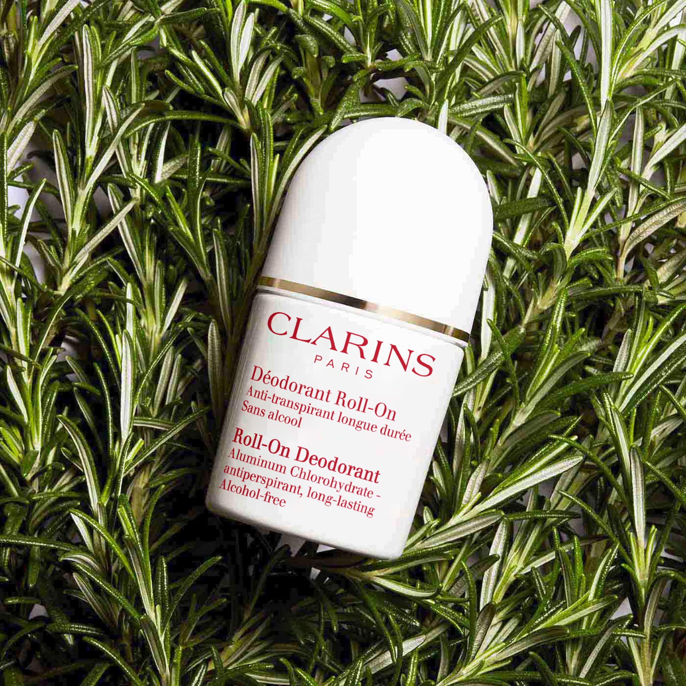 Clarins Roll-On underarm application demonstrates daily use.