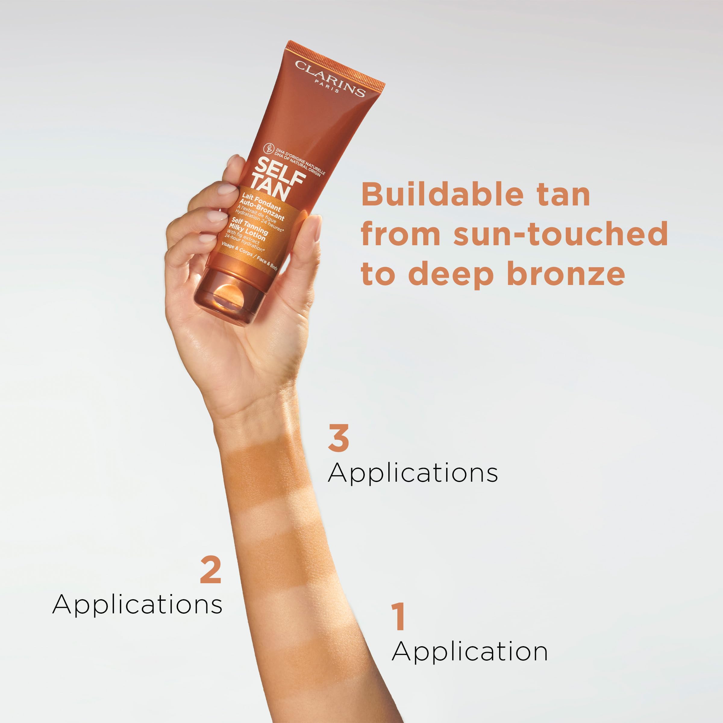 Color developing on skin with Clarins Self Tanning Milky Lotion
