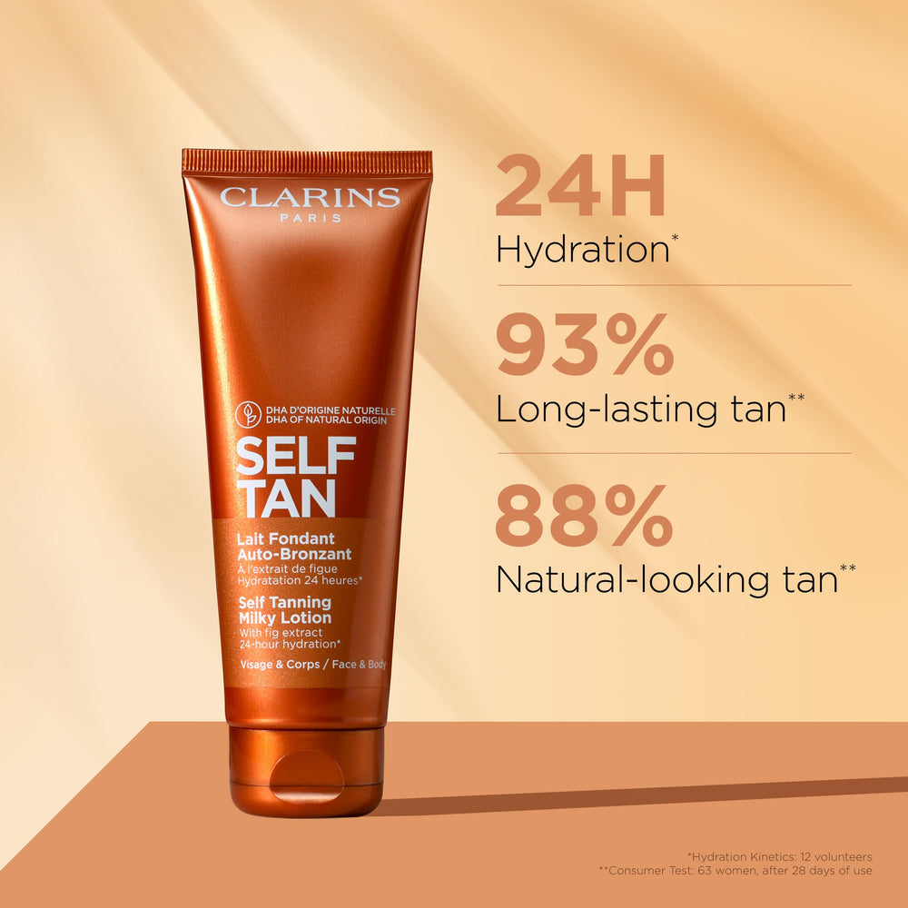 Creamy texture swirl of Clarins Self Tanning Milky Lotion