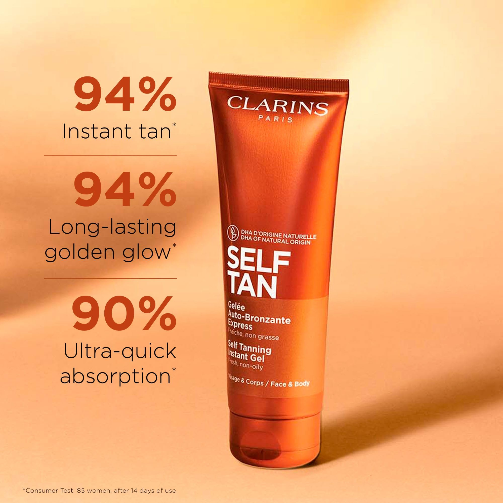 Clarins Self Tanning Tinted Gel on the body for a uniform, streak-free tan
