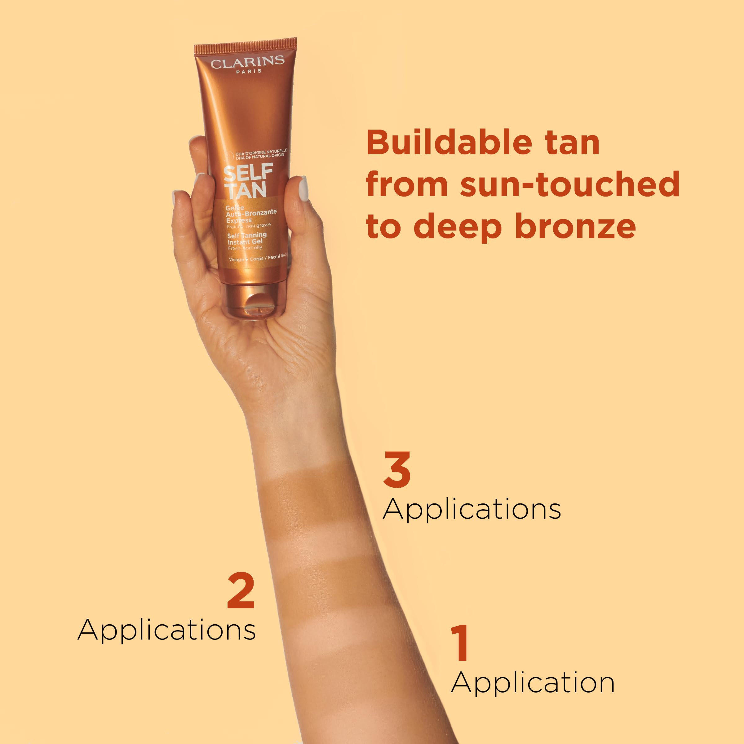 Clarins Self Tanning Tinted Gel absorbs quickly for comfortable wear
