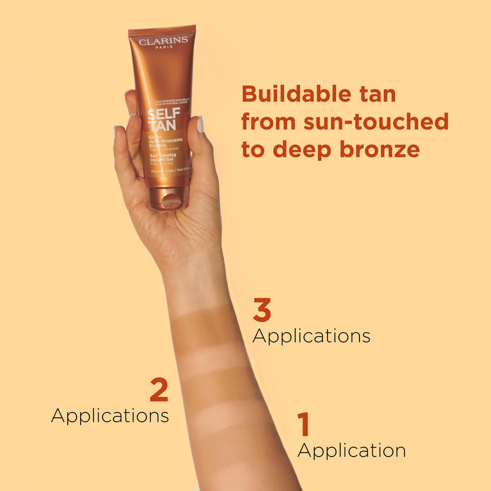 Clarins Self Tanning Tinted Gel absorbs quickly for comfortable wear