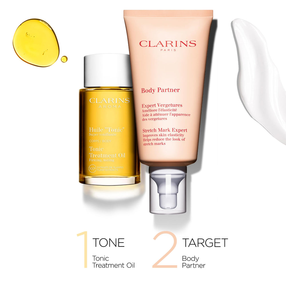Clarins Tonic Body Treatment Oil drops; plant extracts for daily care