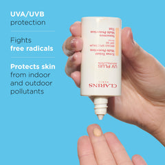Clarins UV Plus tinted cream swirl illustrating sheer coverage