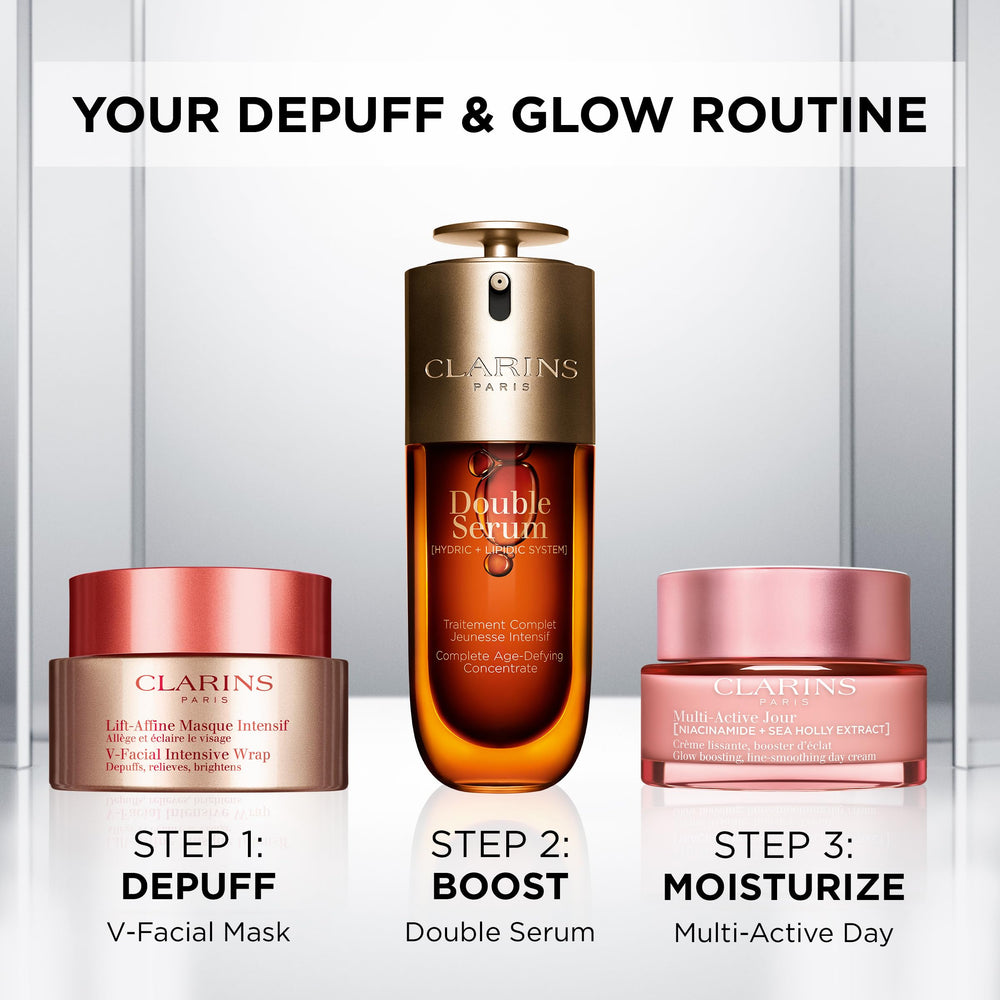 Clarins V-Facial Intensive Wrap Mask ready for a 10-minute treatment ritual
