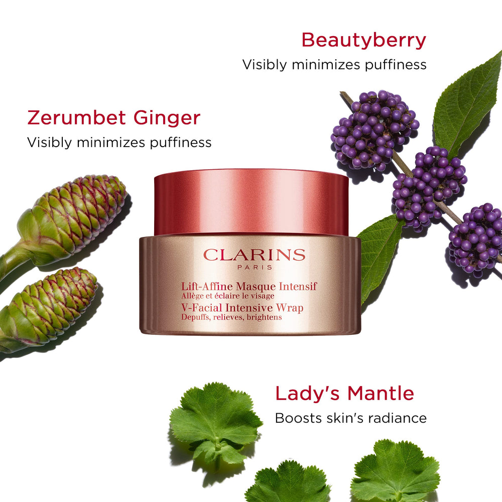 Clarins V-Facial Intensive Wrap Mask beautyberry focus image hints soothing, refreshing effect