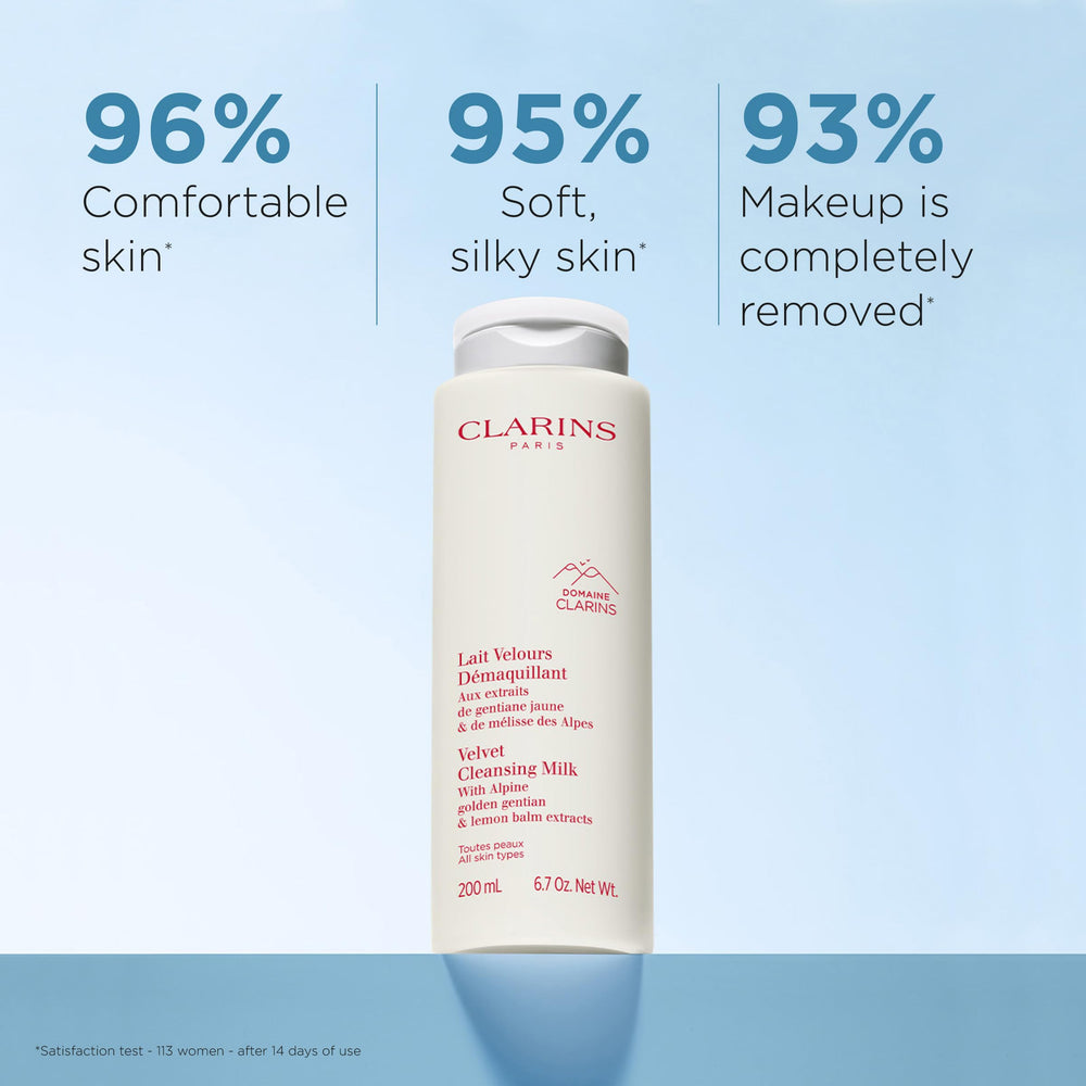 Clarins Velvet Cleansing Milk cream texture for makeup removal.
