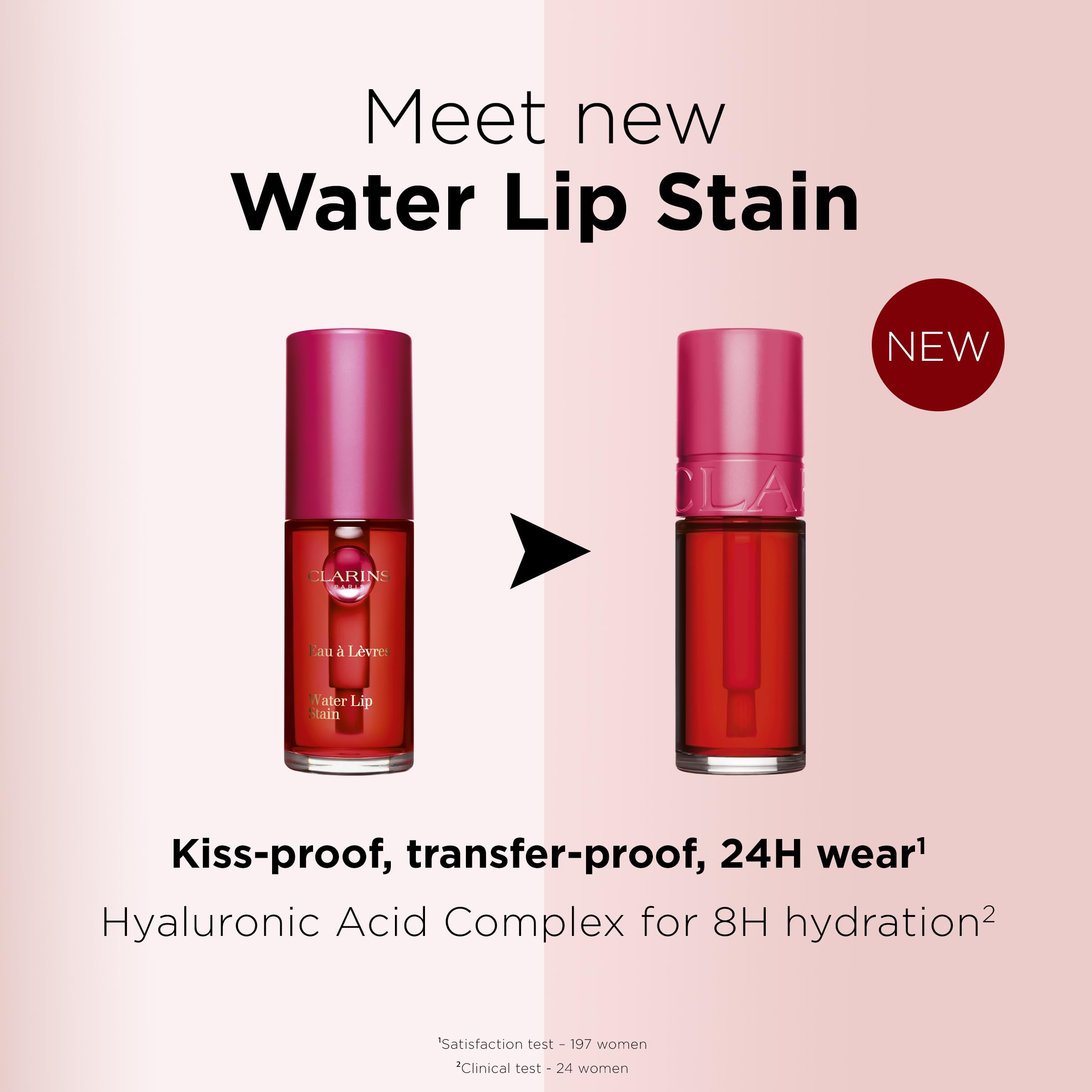 Clarins Water Lip Stain swatch detail shows buildable color.