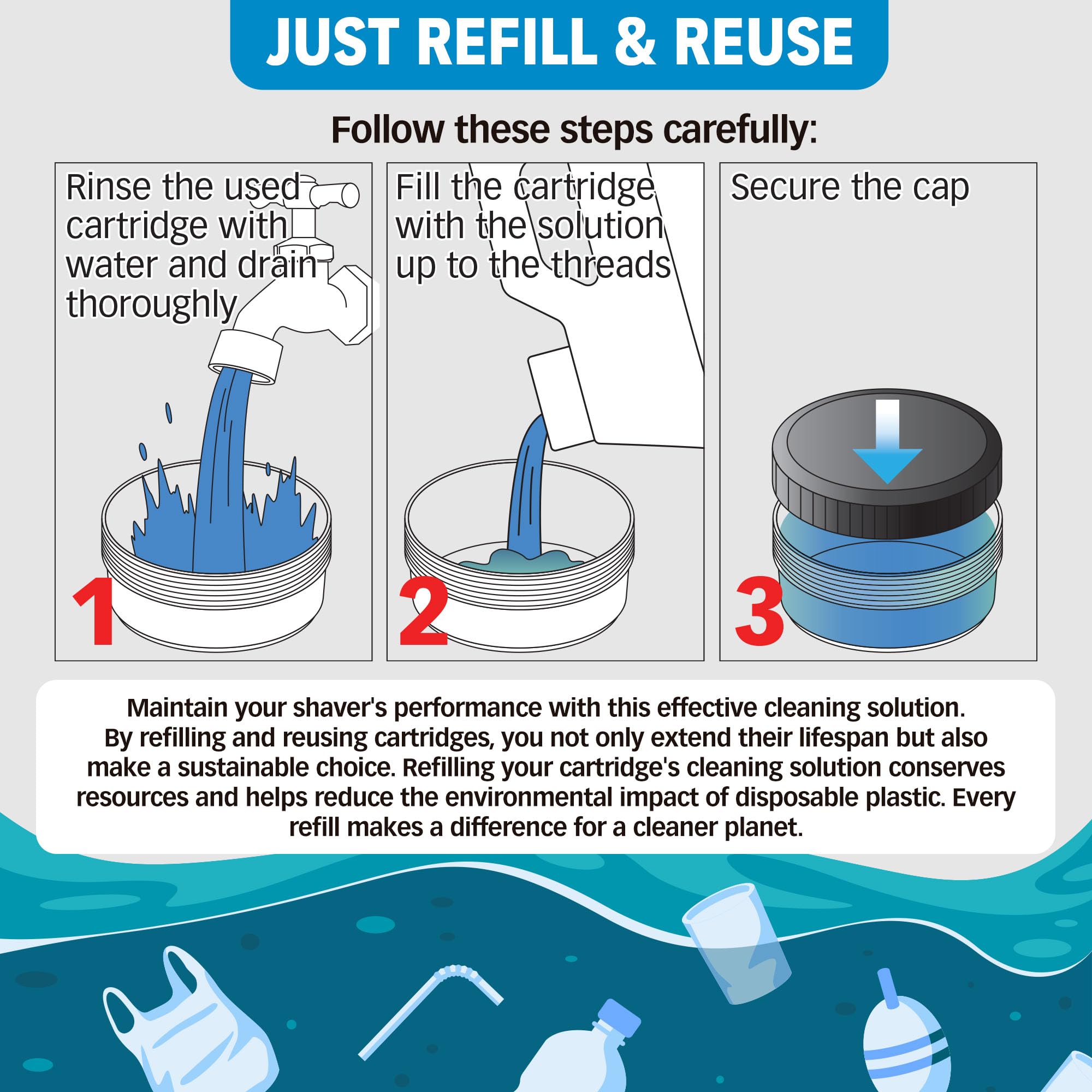 32oz refill bottle extends cleaning routine with up to six cartridges