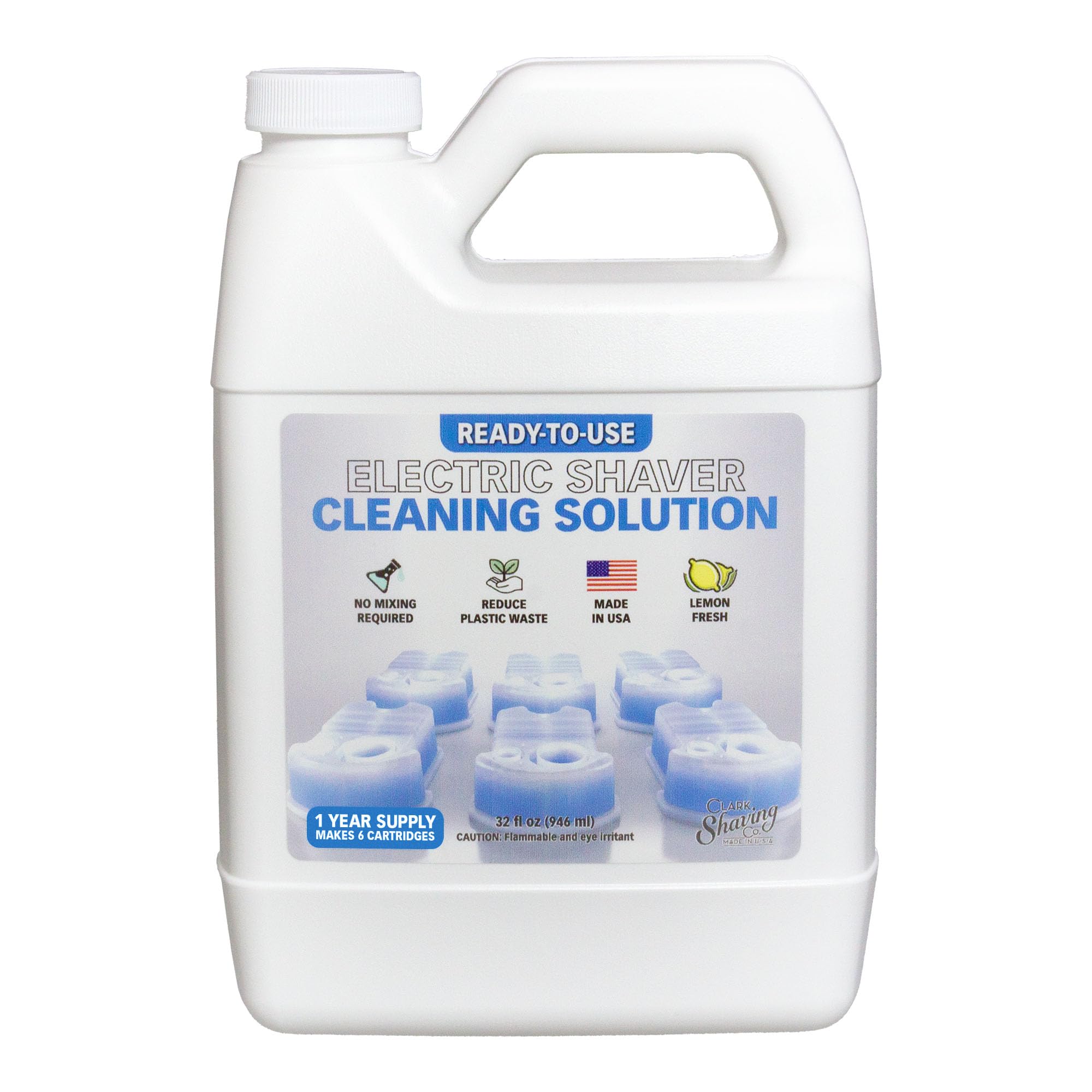 Clark Shaving Co. 32oz bottle pour demonstrates mess-free dispensing and long-lasting refills.