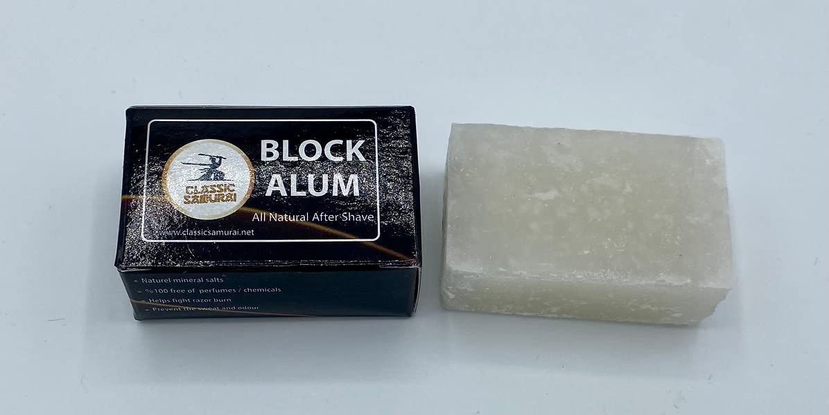 Classic Samurai Block Alum post-shave stone travel usage for on-the-go grooming.