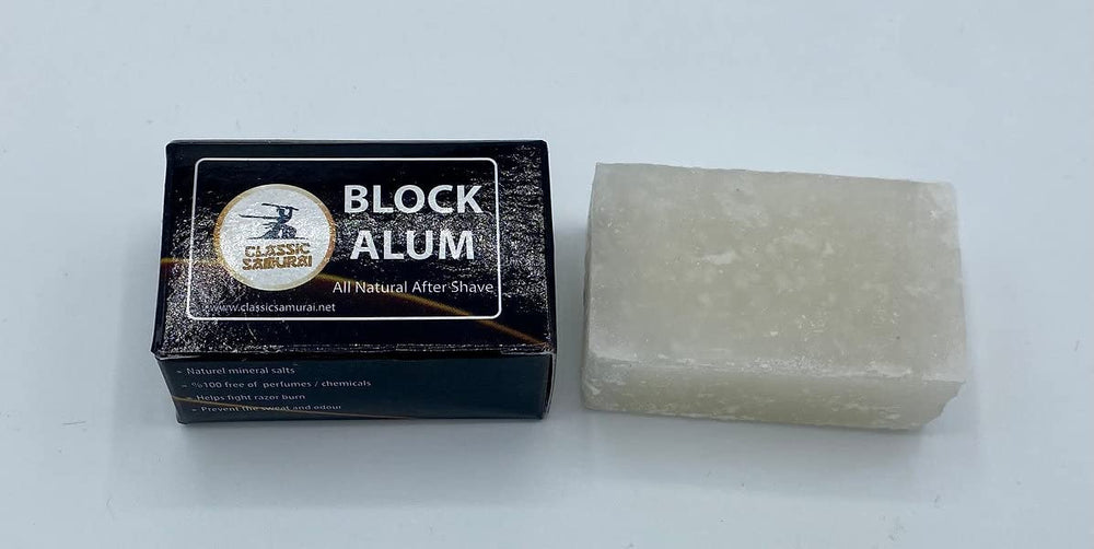 Classic Samurai Block Alum post-shave stone travel usage for on-the-go grooming.