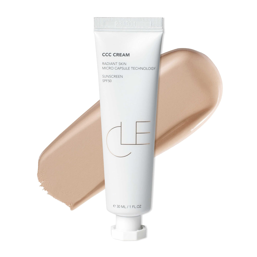CLE Cosmetics CCC Cream bottle shows SPF 50 sun protection for daily use