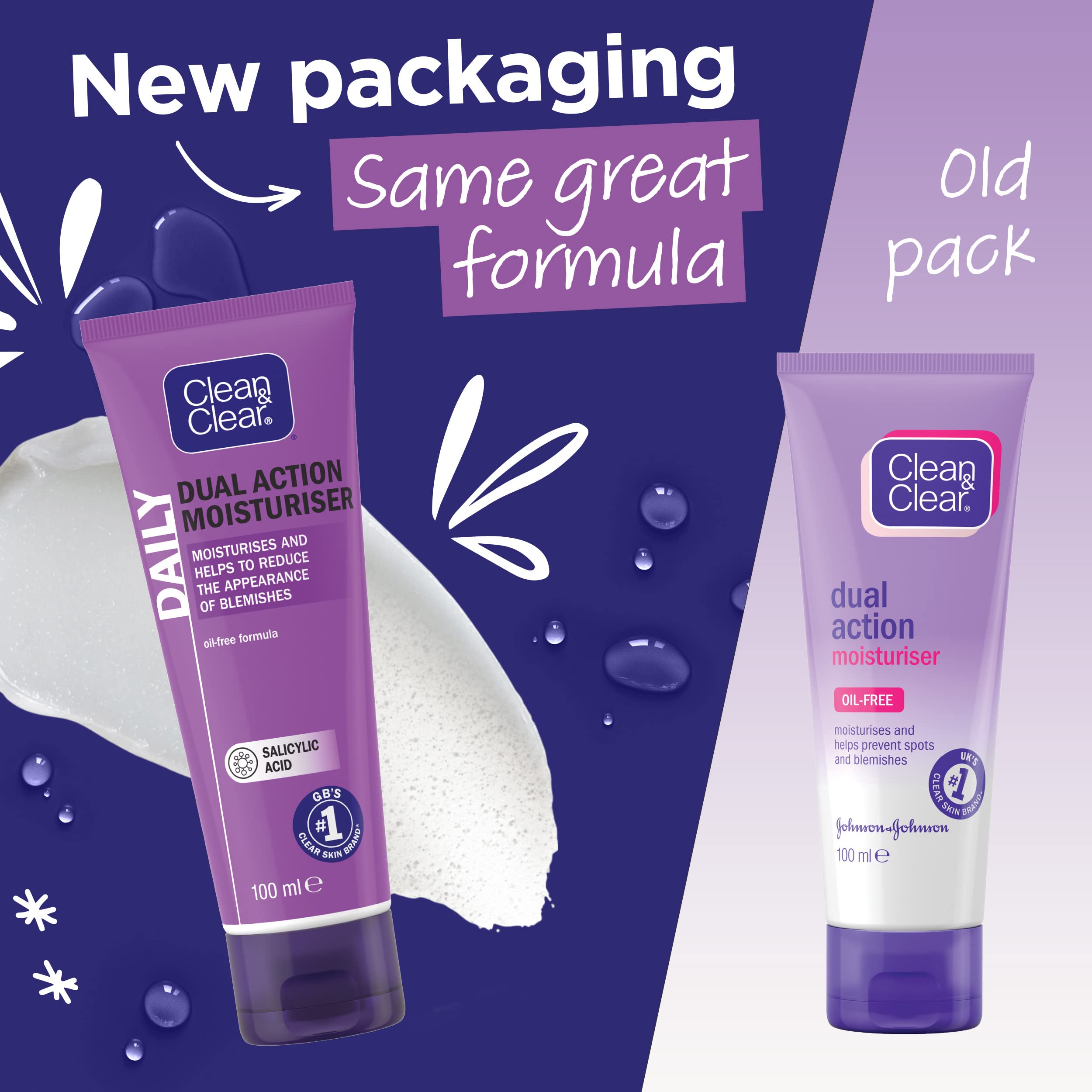 Clean & Clear cream swirls on the palm showing a smooth, lightweight texture.