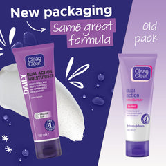 Clean & Clear cream swirls on the palm showing a smooth, lightweight texture.