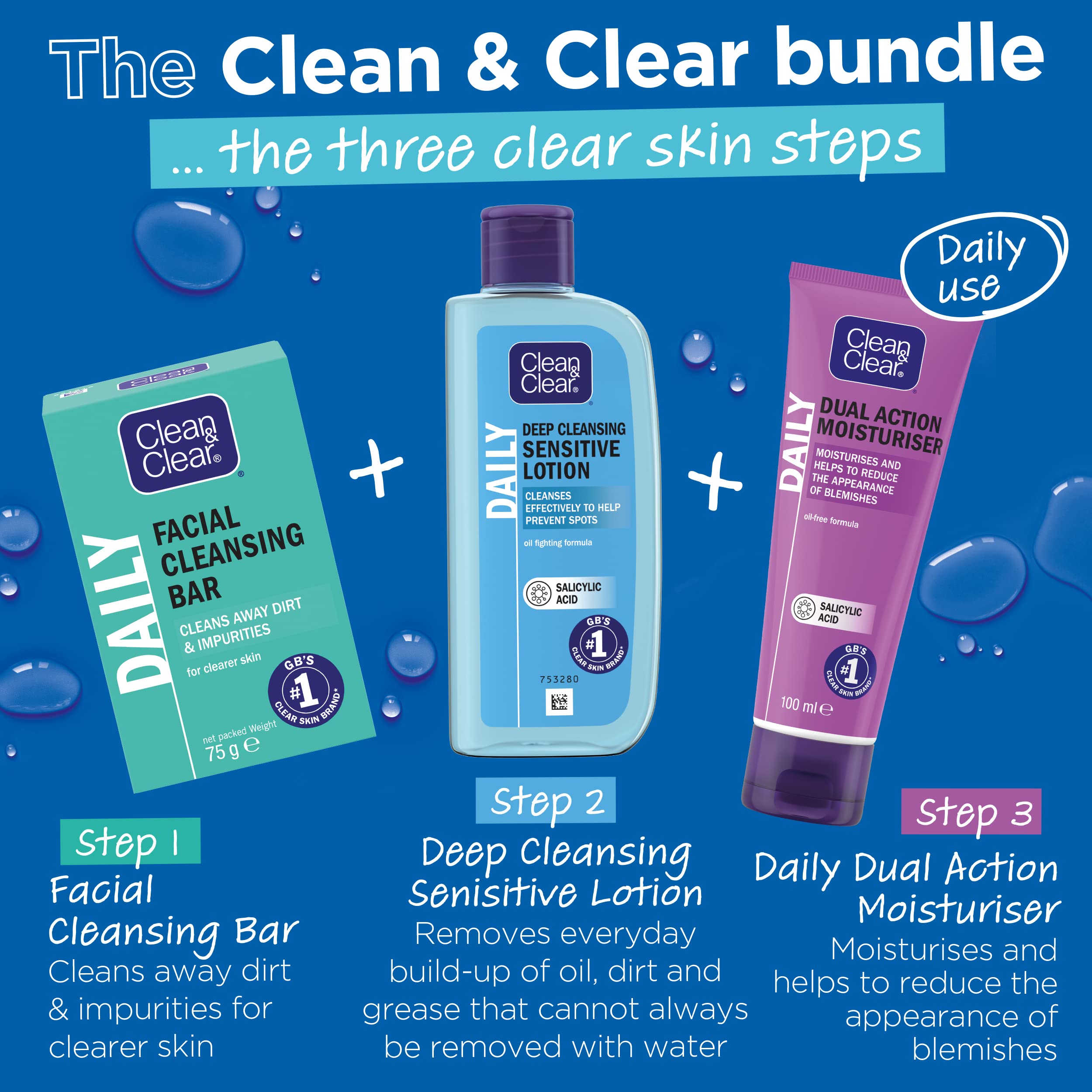Clean & Clear Dual Action Moisturiser shown as part of a daily skincare routine.