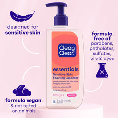 Clean & Clear Essentials hands-application image for quick daily cleansing use.