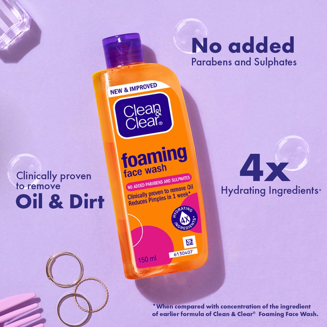 Clean & Clear Foaming Face Wash close-up on skin after cleanse.