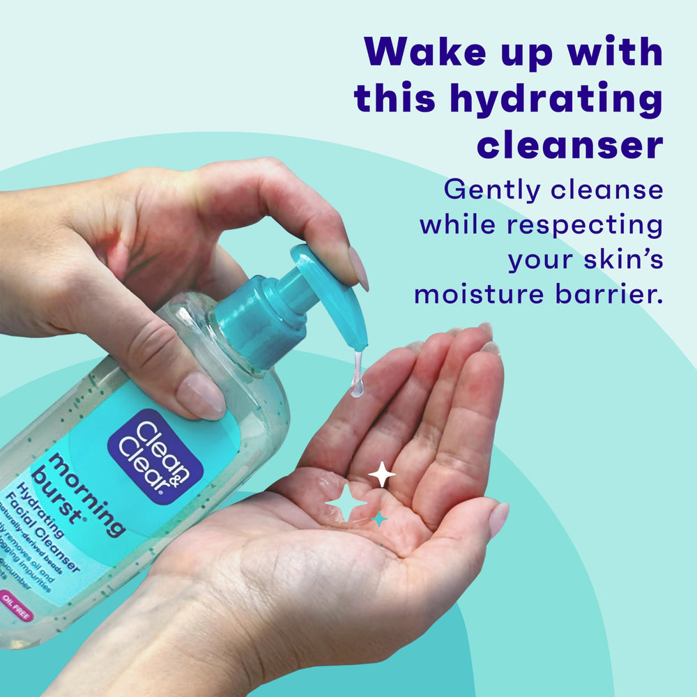 A rich foaming lather demonstrates how the Morning Burst cleanser cleanses daily.