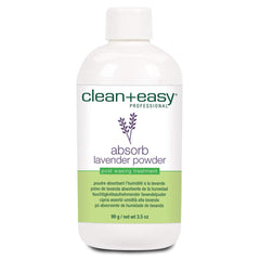 Clean + Easy Absorb Lavender Powder bottle helps prep skin for waxing with oil absorption.