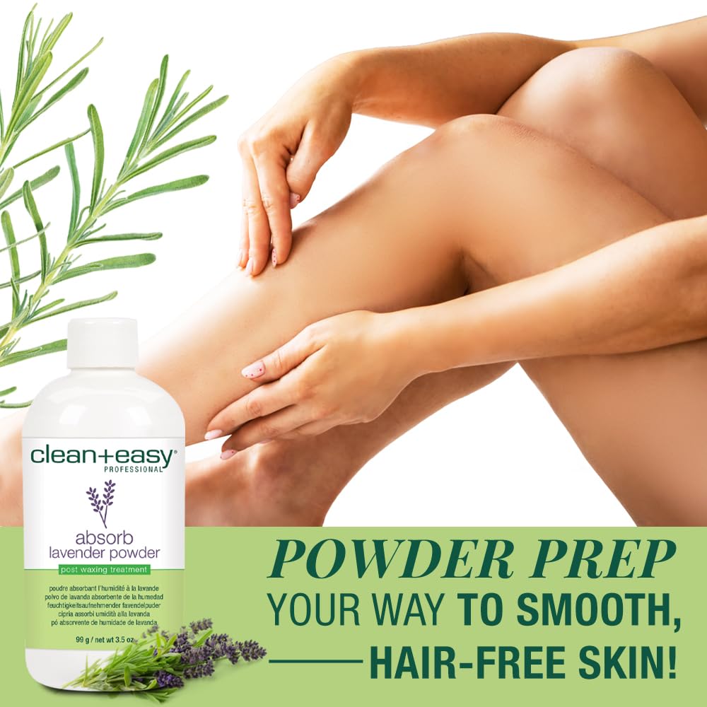Clean + Easy Absorb Lavender Powder packaging highlights travel-friendly 3.5 oz size.