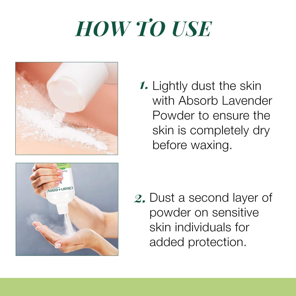 Clean + Easy Absorb Lavender Powder travel-size shaker for salon or home waxing.