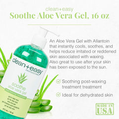 Clean + Easy gel de aloe vera calmando la piel tras depilar.