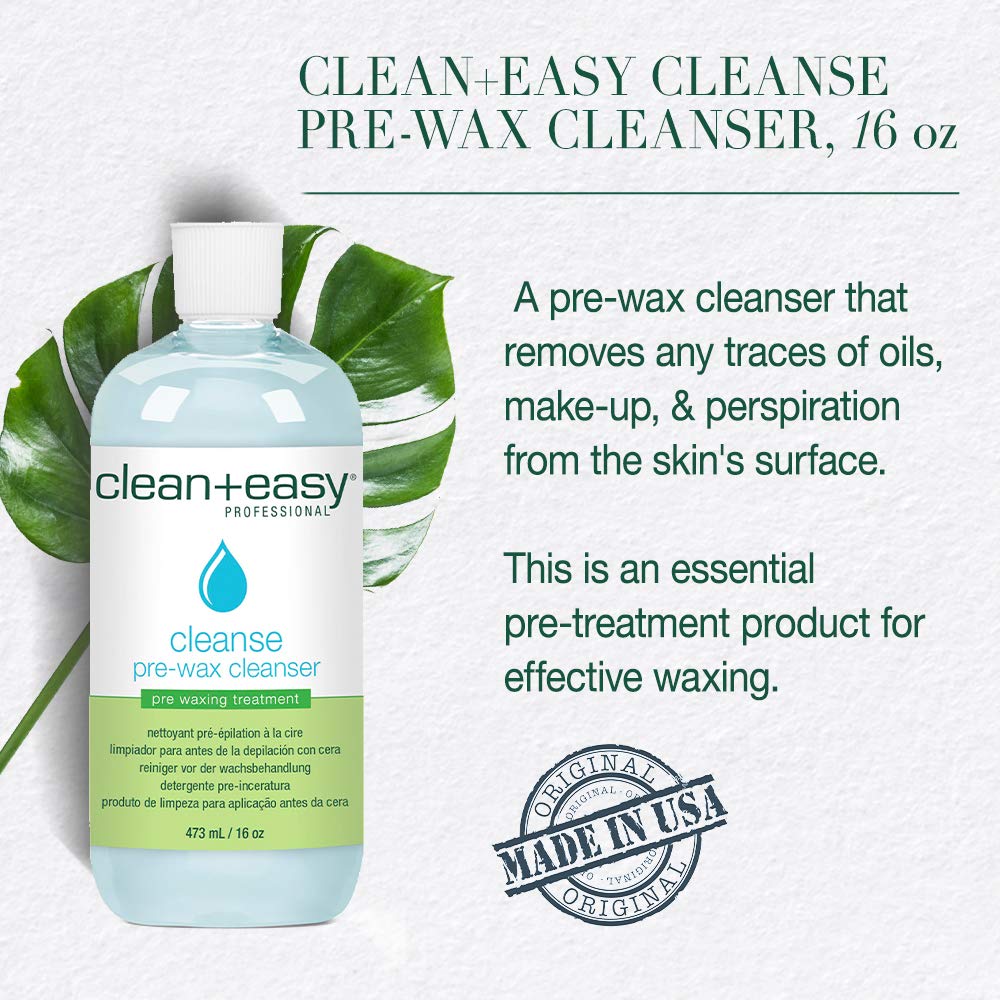 Clean + Easy Cleanse pre-wax cleanser on skin to remove oils and makeup before waxing