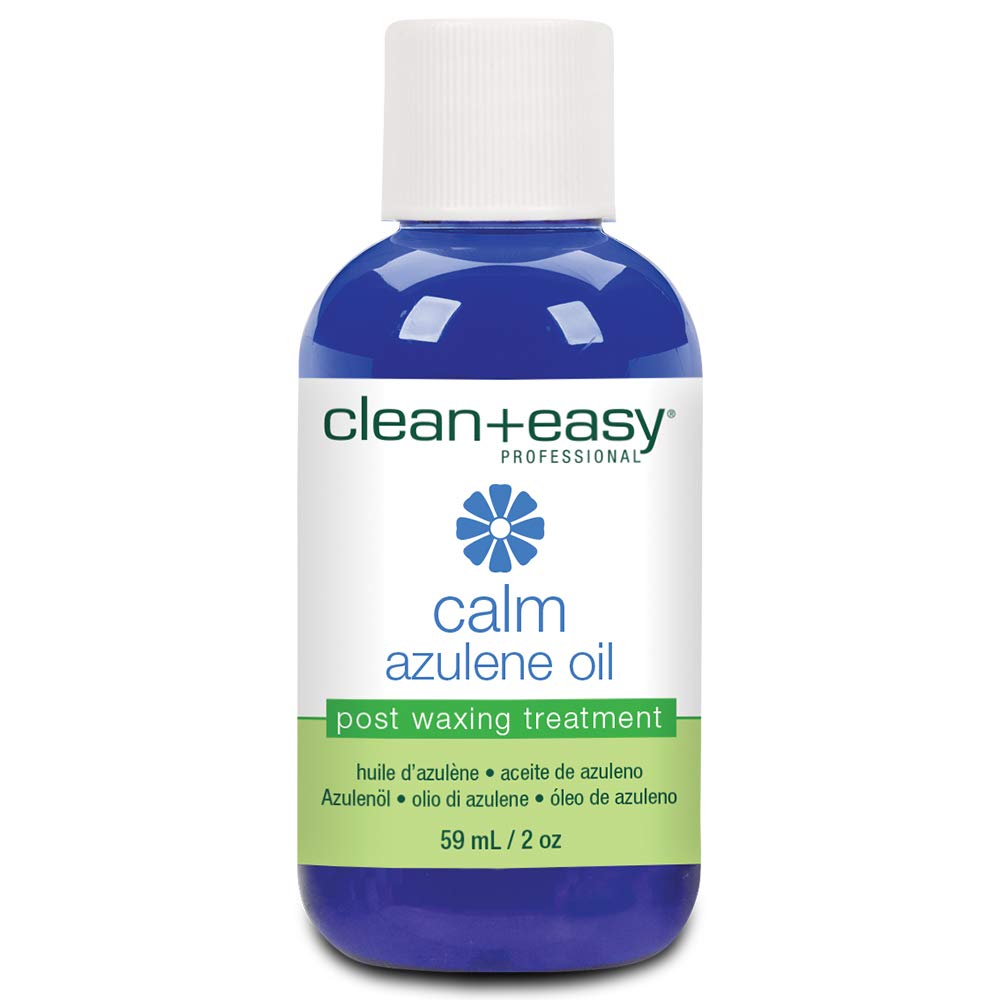 Clean + Easy Azulene Oil bottle pour for soothing post-wax care.