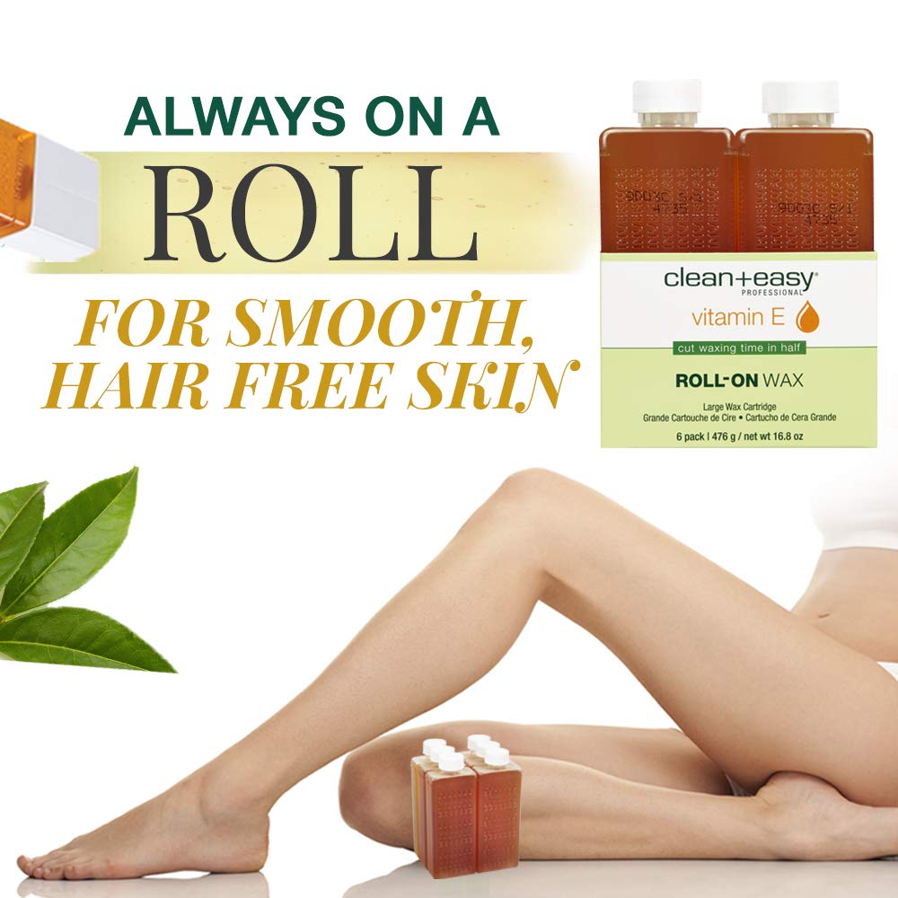 Close-up of Clean + Easy Vit E Roll-On Wax refill highlighting vitamin E nourishment