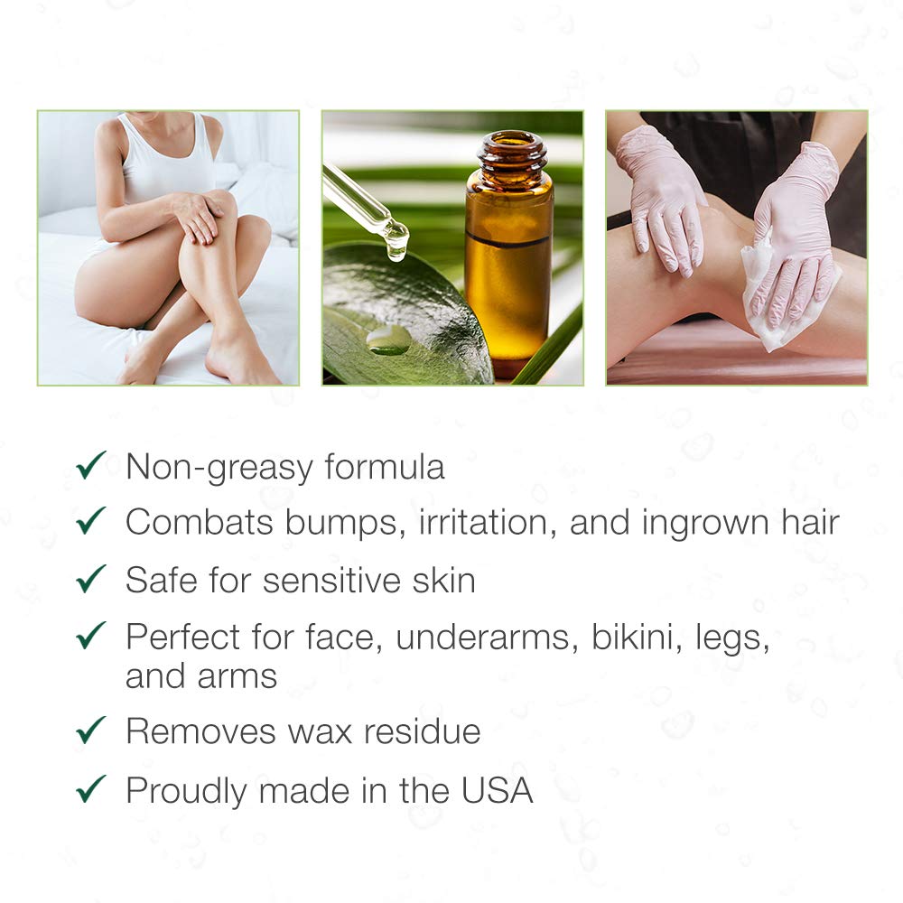 Clean + Easy wax residue removal Azulene Oil closeup highlights easy cleanup after waxing.