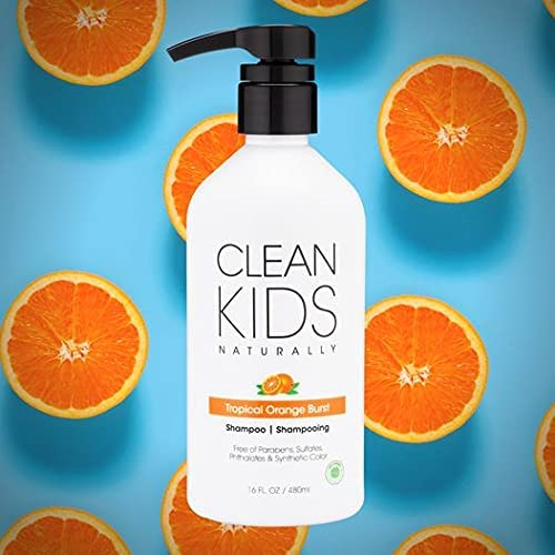 Clean Kids Naturally champú tropical, aroma a naranja, experiencia sensorial agradable para niños.
